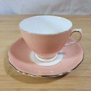 Teacup and Saucer, Vintage Colclough Fine Bone China, Pink with Gold #125